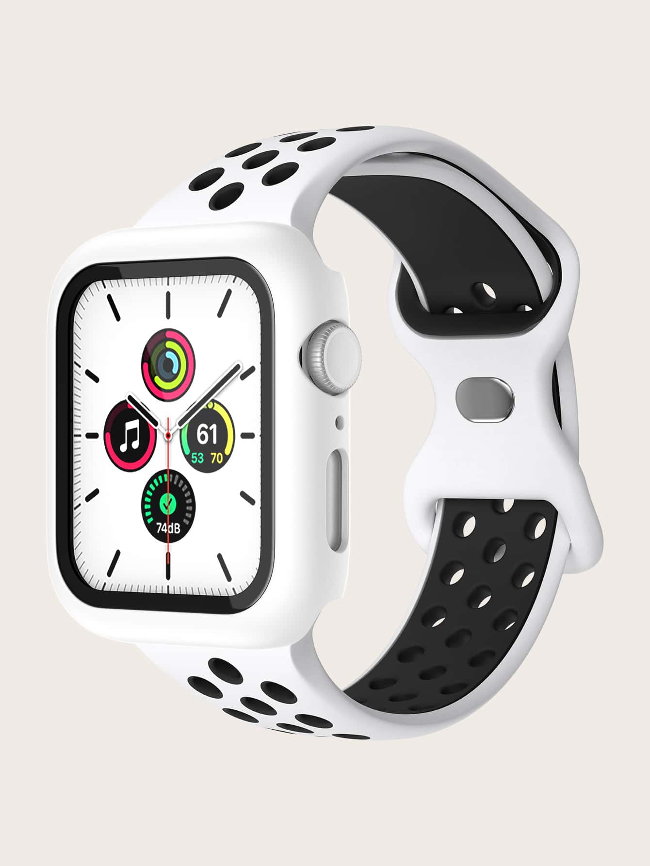 1入組彩色方塊眼let矽膠手錶帶＆套，兼容蘋果手錶 Se/9/8/7/6/5/4/3/2/1系列，38mm/40mm/41mm/42mm/44mm/45mm/49mm蘋果手錶帶 - 黑與白 - 查看 1