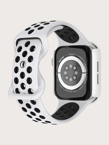 1入組彩色方塊眼let矽膠手錶帶＆套，兼容蘋果手錶 Se/9/8/7/6/5/4/3/2/1系列，38mm/40mm/41mm/42mm/44mm/45mm/49mm蘋果手錶帶 - 黑與白 - 查看 2