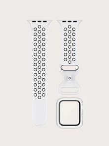 1入組彩色方塊眼let矽膠手錶帶＆套，兼容蘋果手錶 Se/9/8/7/6/5/4/3/2/1系列，38mm/40mm/41mm/42mm/44mm/45mm/49mm蘋果手錶帶 - 黑與白 - 查看 3