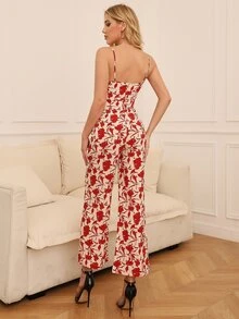 D&M Floral Print Knot Front Backless Cami Jumpsuit - Multicolor - View 2