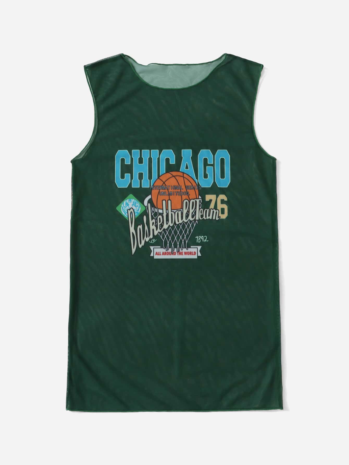 Teen Girls Slogan Graphic Sheer Cover Up - Dark Green - View 1