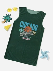 Teen Girls Slogan Graphic Sheer Cover Up - Dark Green - View 3