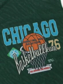 Teen Girls Slogan Graphic Sheer Cover Up - Dark Green - View 4