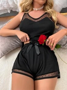Doorschijnende mesh-inzet, ribgebreide tanktop en shorts, PJ-set/pyjamaset