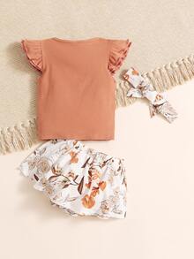 SHEIN Bộ đồ Em bé Xù Sò điệp Gân đan Hoa Slogan Boho - Nhiều màu - Xem 2