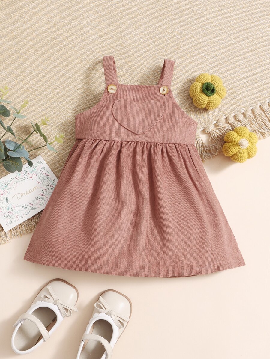 SHEIN 嬰兒愛心貼布背帶裙 - 藕粉色 - 查看 1