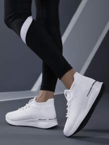 Breathable Lace-up Front Running Shoes - White - View 2
