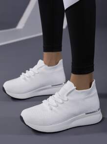 Breathable Lace-up Front Running Shoes - White - View 3