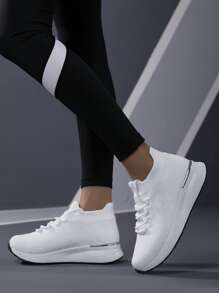 Breathable Lace-up Front Running Shoes - White - View 5