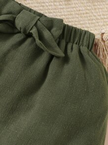 SHEIN Đồ dưới đáy Bé Nơ Bướm màu trơn - xanh quân đội - Xem 3