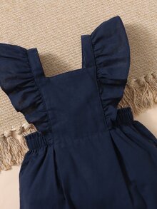 SHEIN 嬰兒素色蝴蝶袖連身褲 - 藏蓝色 - 查看 3