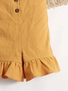 SHEIN 嬰兒前紐扣荷葉邊連身短褲 - 芥末黃 - 查看 3