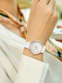 LUCKYFOX 1 件女式白色小圆形轻奢高级休闲条形刻度石英表适合日常生活作为学生返校礼物 - 白色 - 查看 2