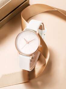 LUCKYFOX 1 件女式白色小圆形轻奢高级休闲条形刻度石英表适合日常生活作为学生返校礼物 - 白色 - 查看 3