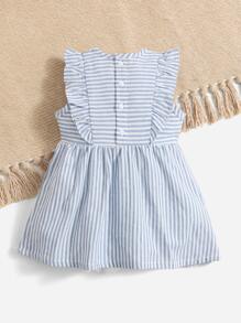 SHEIN Baby Girl Bow Front Striped Dress - Blue and White - View 2