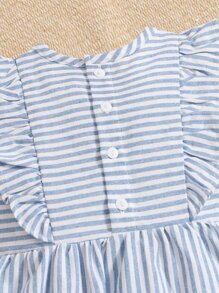 SHEIN Baby Girl Bow Front Striped Dress - Blue and White - View 5
