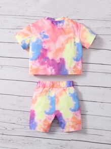 SHEIN 嬰兒女童漸層t卹和短褲套裝 - 彩色 - 查看 2