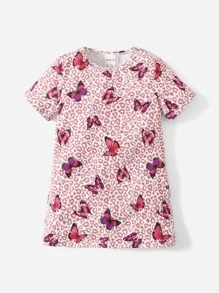 SHEIN 嬰兒蝴蝶和豹紋印花連衣裙 - 彩色 - 查看 3