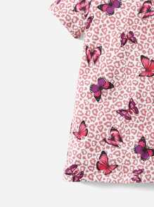 SHEIN 嬰兒蝴蝶和豹紋印花連衣裙 - 彩色 - 查看 5