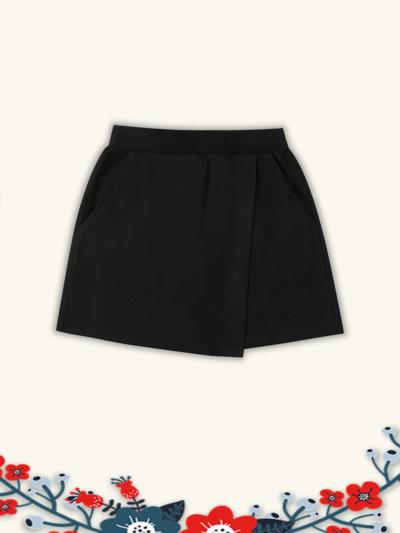 Falda pantalón informal y cómoda para niña preadolescente con forro para pantalones cortos - Negro - Ver 1