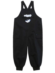 Niñas Jumpsuit overol con letra & con estampado de astronauta sin camiseta - Negro - Ver 3