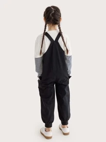 Niñas Jumpsuit overol con letra & con estampado de astronauta sin camiseta - Negro - Ver 2