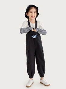 Niñas Jumpsuit overol con letra & con estampado de astronauta sin camiseta - Negro - Ver 4