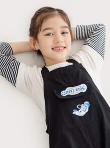 Niñas Jumpsuit overol con letra & con estampado de astronauta sin camiseta - Negro - Ver 5