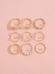 Anillo geabado con diamante de imitación con corazón 9 piezas - Amarillo Oro - Ver 4