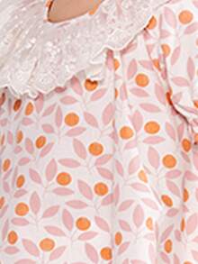 小女童後鎖孔植物圖案泡泡袖連衣裙 - 彩色 - 查看 4