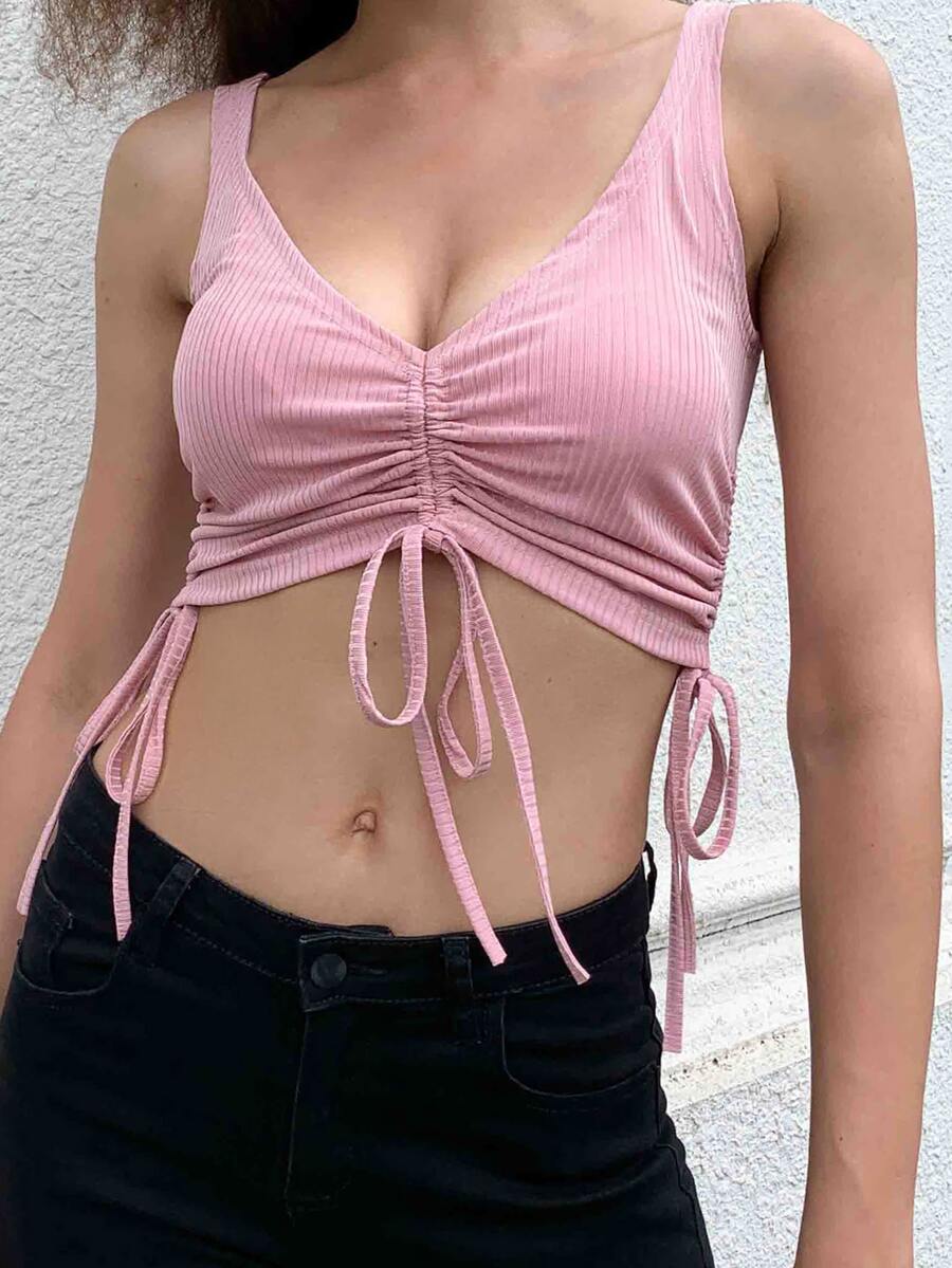 AAmilife 側抽繩短款背心 - 藕粉色 - 查看 1