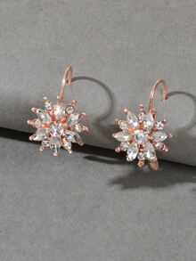 水鑽花朵裝飾耳環 - 玫瑰金 - 查看 1