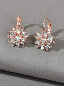 水鑽花朵裝飾耳環 - 玫瑰金 - 查看 3