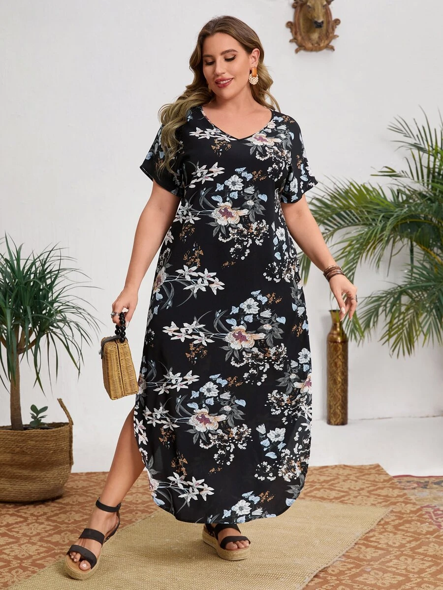 EMERY ROSE Đầm Plus Size Túi Tách cao Hoa Giải trí - Nhiều màu - Xem 1