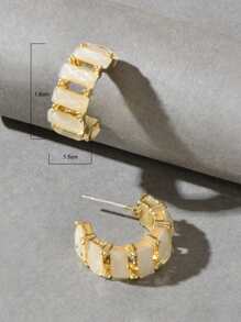 Bông tai vòng bít chi tiết hình vuông - Vàng - Xem 3