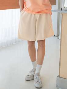 Manfinity 男士腰部抽繩素色短褲 - 杏色 - 查看 3