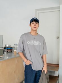 Manfinity NXTstreet Men Drop Shoulder Letter Graphic Tee - Light Grey - View 1