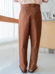 GENTILAND Men Slant Pocket High Waist Suit Trousers - Rust Brown - View 2