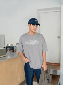 Manfinity NXTstreet Men Drop Shoulder Letter Graphic Tee - Light Grey - View 3