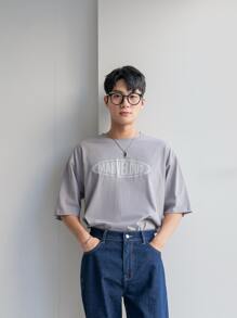 Manfinity NXTstreet Men Drop Shoulder Letter Graphic Tee - Light Grey - View 4