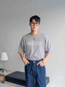 Manfinity NXTstreet Men Drop Shoulder Letter Graphic Tee - Light Grey - View 5