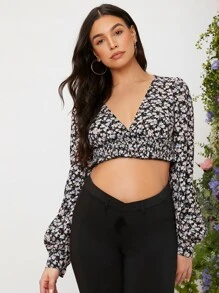 SHEIN Maternity Allover Floral Print Crop Top - Multicolor - View 1