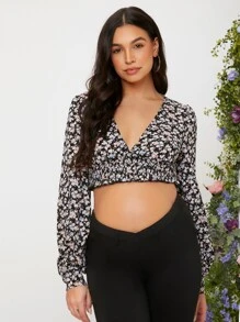 SHEIN Maternity Allover Floral Print Crop Top - Multicolor - View 4