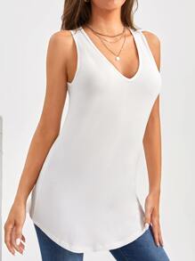 SHEIN Tall Women's Summer Casual Solid Color White Tank Top - White - View 4