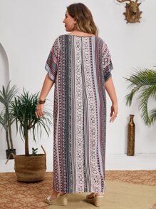 Mulvari Plus Patch Pocket Striped Print Tunic Dress - Multicolor - View 2