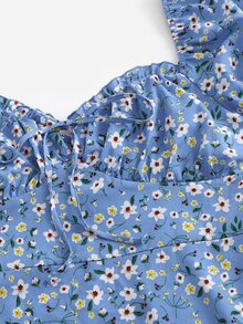 SHEIN Unity Plus Puff Sleeve Ruched Bust Ditsy Floral Milkmaid Dress - Multicolor - View 4