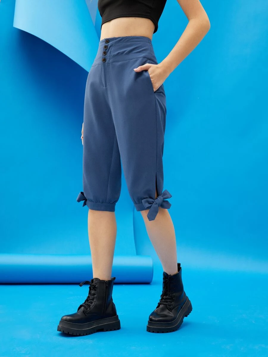 Serena Quần nữ Nút Thắt nút Túi màu trơn Giải trí - Màu xanh lam - Xem 1