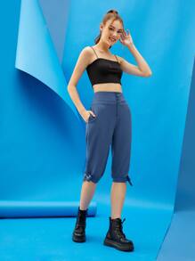 Serena Quần nữ Nút Thắt nút Túi màu trơn Giải trí - Màu xanh lam - Xem 5