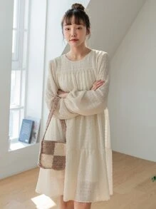 DAZY 扣環後背主教袖子松緊裙 - 杏色 - 查看 7