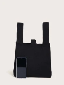 極簡風格勾織包 - 黑色 - 查看 5